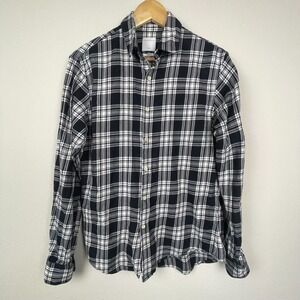 Sandro Button Up‎ Shirt S Black White Plaid 100% Cotton Classic Fit Long Sleeve